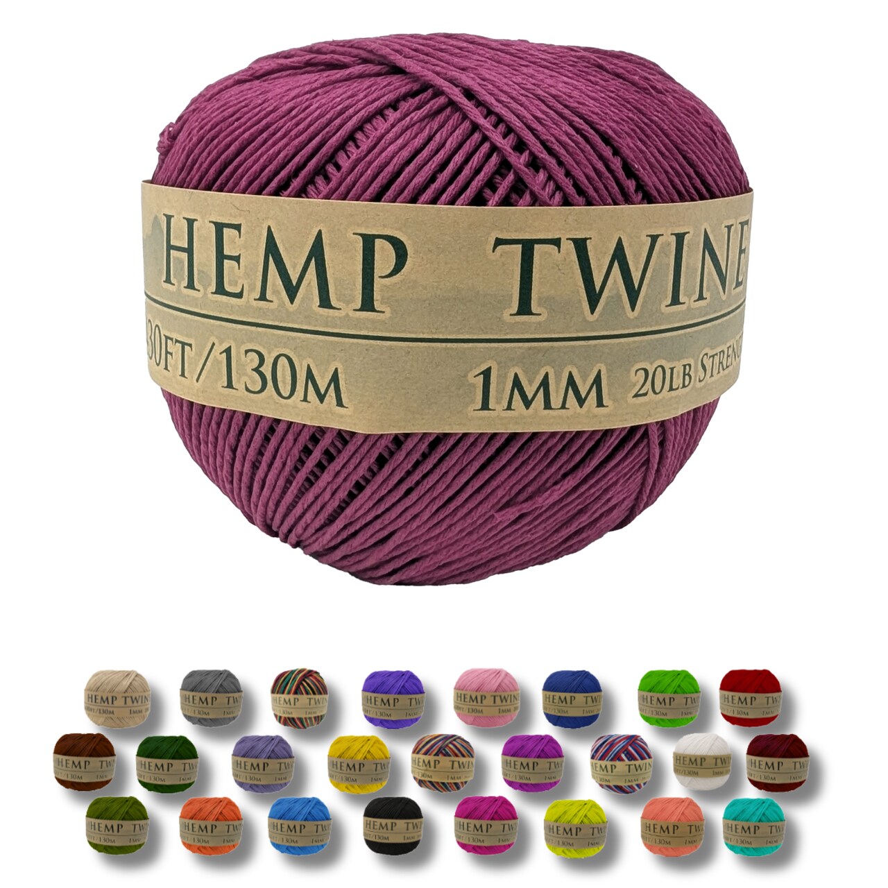 Hemptopia, Hemp Twine Ball, 430ft, 20lb test strength, Multiple colors, All Natural